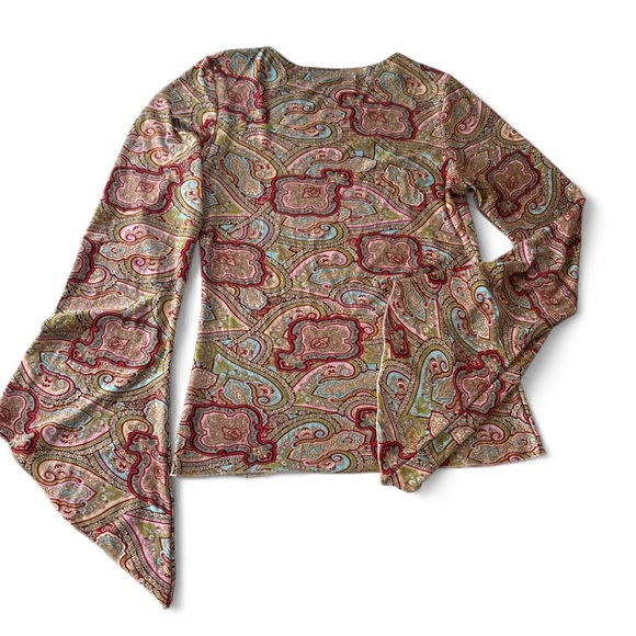 Y2K Fairycore Boho Paisley Whimsy Festival Bell Sleeve Top Shirt Womens Sz Small - Picture 2 of 3